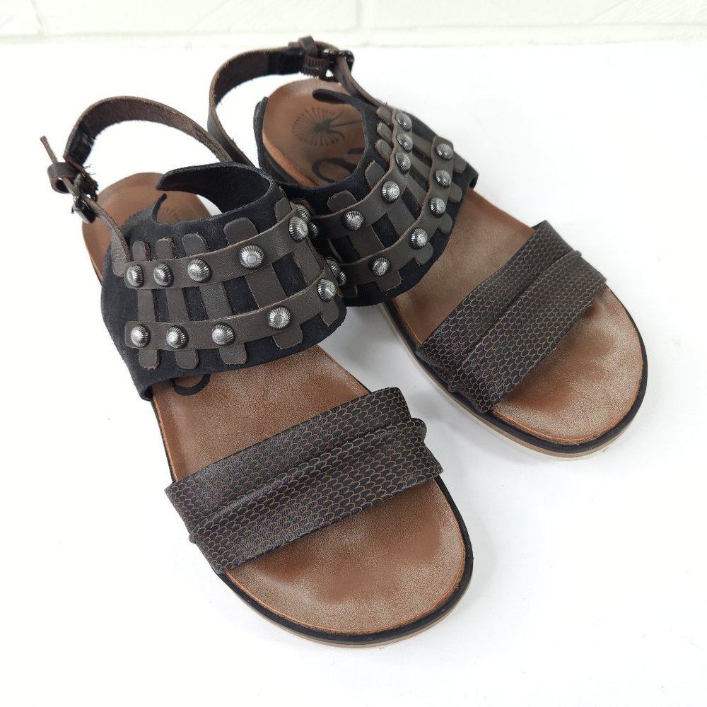 OTBT Lantern Black and Brown Leather Studded Gladiator Flat Sandal Bohemian 8M